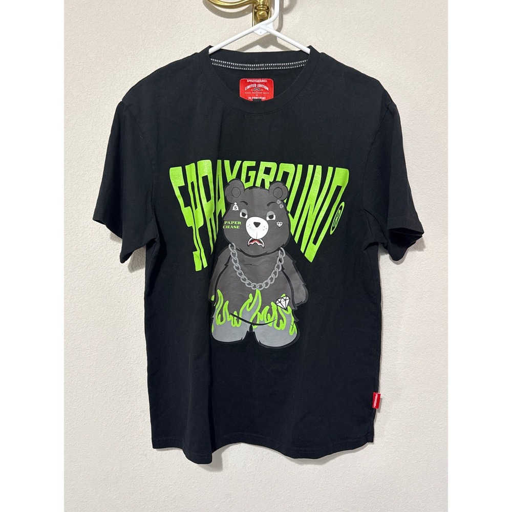 Sprayground Graphic T-Shirt Mens Medium Black Neon Green Bear Limited Edition
